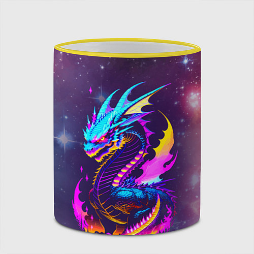 Кружка цветная Space dragon - neon glow - neural network / 3D-Желтый кант – фото 2