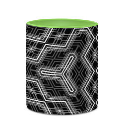 Кружка 3D Черно-белый ассеметричный узор, цвет: 3D-белый + светло-зеленый — фото 2