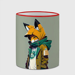 Кружка 3D Молодая лисичка - городской стиль, цвет: 3D-красный кант — фото 2