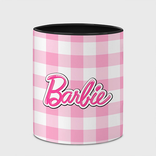 Кружка цветная Барби лого розовая клетка / 3D-Белый + черный – фото 2