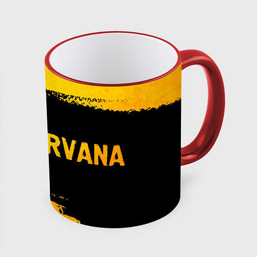 Кружка цветная Nirvana - gold gradient: надпись и символ / 3D-Красный кант – фото 1