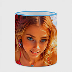 Кружка 3D Девушка на курорте у бассейна, цвет: 3D-небесно-голубой кант — фото 2