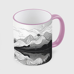 Кружка 3D Минималистичный пейзаж чб, цвет: 3D-розовый кант