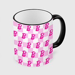 Кружка цветная Розовая шашка и Барби