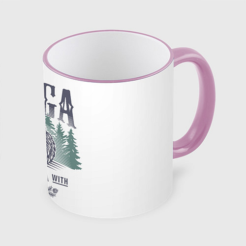 Кружка цветная Тайга - из России с любовью / 3D-Розовый кант – фото 1