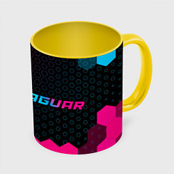 Кружка 3D Jaguar - neon gradient: надпись и символ, цвет: 3D-белый + желтый