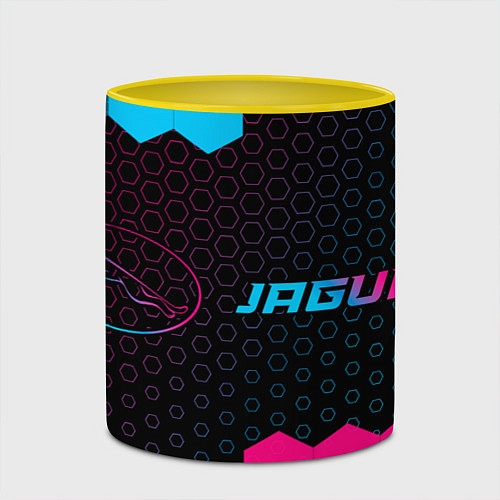 Кружка цветная Jaguar - neon gradient: надпись и символ / 3D-Белый + желтый – фото 2
