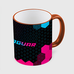 Кружка 3D Jaguar - neon gradient: надпись и символ, цвет: 3D-оранжевый кант