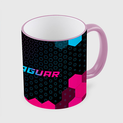 Кружка цветная Jaguar - neon gradient: надпись и символ / 3D-Розовый кант – фото 1