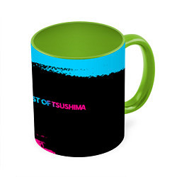 Кружка 3D Ghost of Tsushima - neon gradient: надпись и симво, цвет: 3D-белый + светло-зеленый