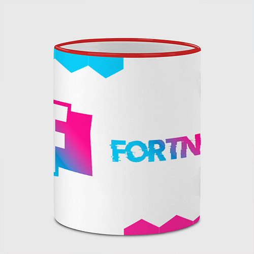 Кружка цветная Fortnite neon gradient style: надпись и символ / 3D-Красный кант – фото 2