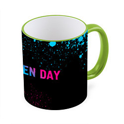 Кружка 3D Green Day - neon gradient: надпись и символ, цвет: 3D-светло-зеленый кант