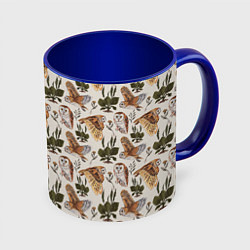 Кружка 3D Совы и подорожник, цвет: 3D-белый + синий
