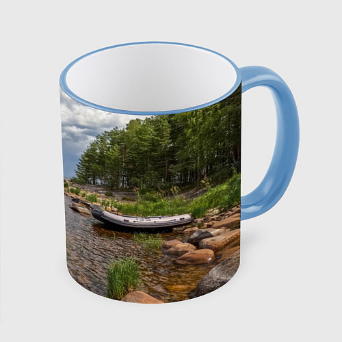 Кружка цветная Лодка на Ладоге / 3D-Небесно-голубой кант – фото 1