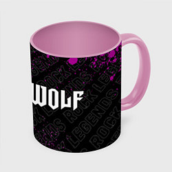 Кружка 3D Powerwolf rock legends: надпись и символ, цвет: 3D-белый + розовый