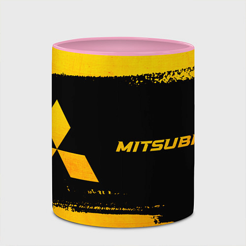 Кружка цветная Mitsubishi - gold gradient: надпись и символ / 3D-Белый + розовый – фото 2