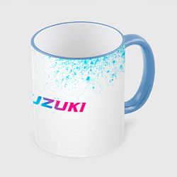 Кружка 3D Suzuki neon gradient style: надпись и символ, цвет: 3D-небесно-голубой кант