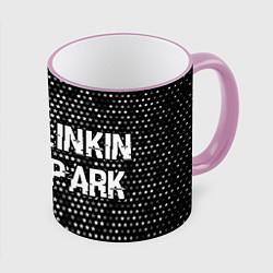 Кружка 3D Linkin Park glitch на темном фоне: надпись и симво, цвет: 3D-розовый кант