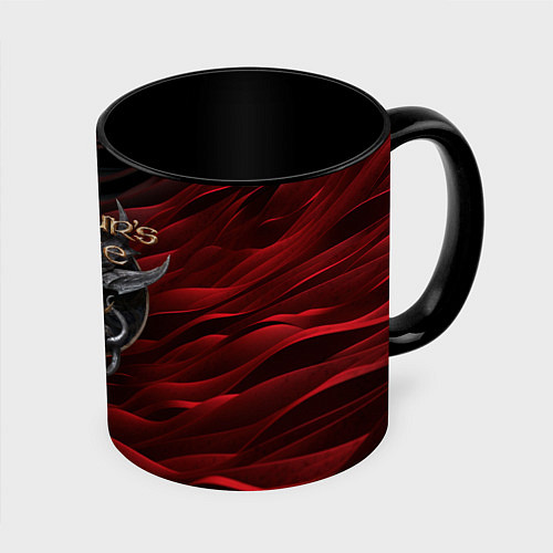 Кружка цветная Baldurs Gate 3 logo dark red black / 3D-Белый + черный – фото 1