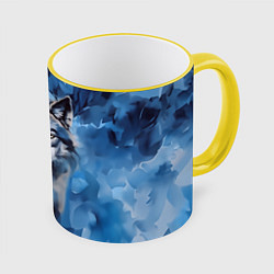 Кружка цветная Голова волка на ледяном фоне