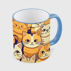Кружка 3D Кошачий принт от нейросети, цвет: 3D-небесно-голубой кант