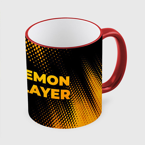 Кружка цветная Demon Slayer - gold gradient: надпись и символ / 3D-Красный кант – фото 1
