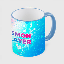 Кружка 3D Demon Slayer neon gradient style: надпись и символ, цвет: 3D-небесно-голубой кант