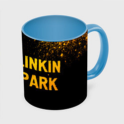 Кружка 3D Linkin Park - gold gradient: надпись и символ, цвет: 3D-белый + небесно-голубой