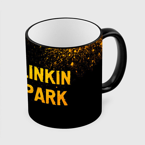 Кружка цветная Linkin Park - gold gradient: надпись и символ / 3D-Черный кант – фото 1