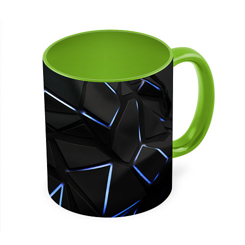Кружка цветная Black texture neon line / 3D-Белый + светло-зеленый – фото 1