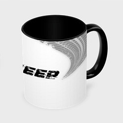 Кружка цветная Jeep speed на светлом фоне со следами шин: надпись