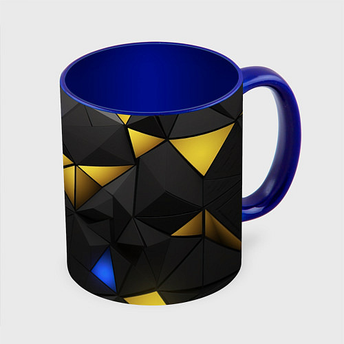 Кружка цветная Black yellow geometry / 3D-Белый + синий – фото 1