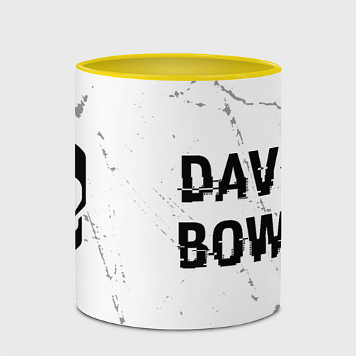 Кружка цветная David Bowie glitch на светлом фоне: надпись и симв / 3D-Белый + желтый – фото 2