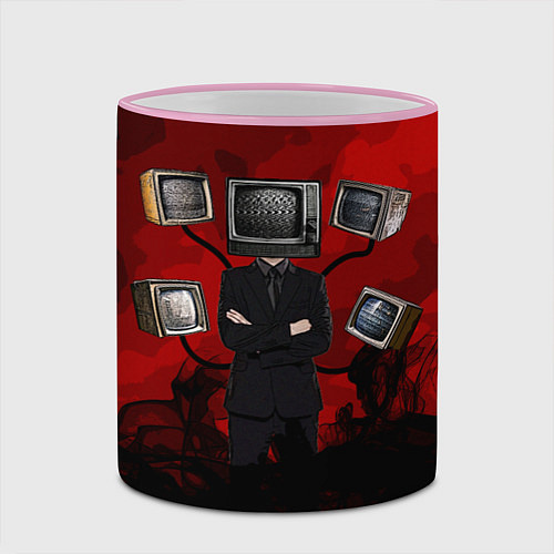 Кружка цветная Skibidi toilet Tv Man / 3D-Розовый кант – фото 2