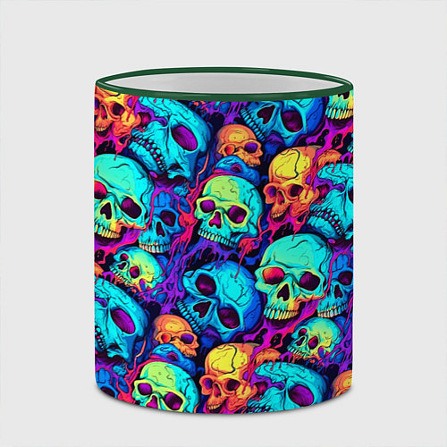Кружка цветная Яркие кислотные черепа / 3D-Зеленый кант – фото 2