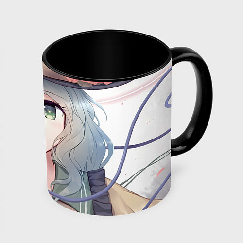 Кружка цветная Touhou Project Улыбающаяся Койши Комейдзи / 3D-Белый + черный – фото 1