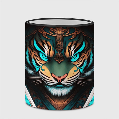 Кружка цветная Тигр самурай / 3D-Черный кант – фото 2