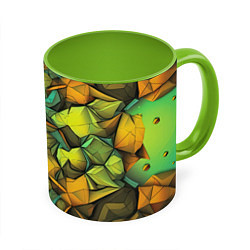 Кружка 3D Зеленая объемная абстракция, цвет: 3D-белый + светло-зеленый