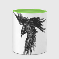 Кружка 3D Чёрный ворон с рунами, цвет: 3D-белый + светло-зеленый — фото 2