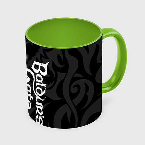 Кружка цветная Балдурс гейт 3 - черный дракон / 3D-Белый + светло-зеленый – фото 1