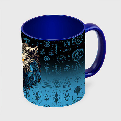 Кружка цветная Скандинавский волк Фенрир / 3D-Белый + синий – фото 1