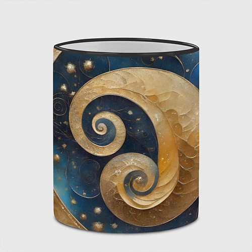 Кружка цветная Синий золотой декоративный орнамент / 3D-Черный кант – фото 2