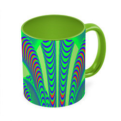 Кружка 3D Сине-зеленые изгибы, цвет: 3D-белый + светло-зеленый