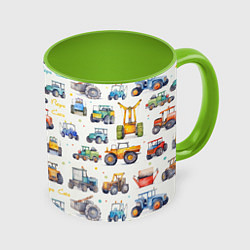 Кружка цветная Акварельные тракторы - детский паттерн
