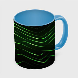 Кружка 3D Green abstract dark background, цвет: 3D-белый + небесно-голубой