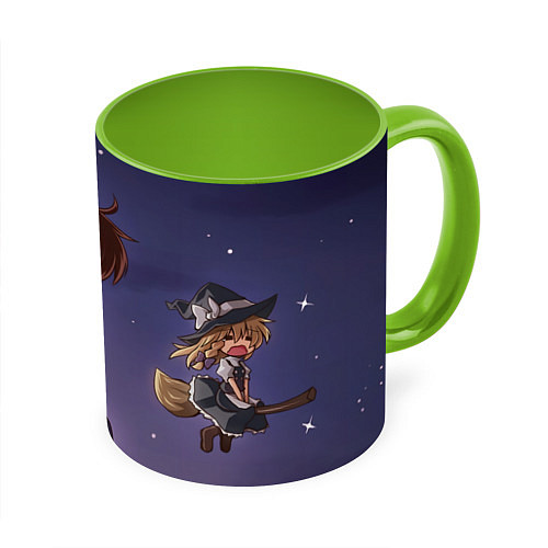 Кружка цветная Touhou Project Reimu Hakurei Marisa Kirisame / 3D-Белый + светло-зеленый – фото 1