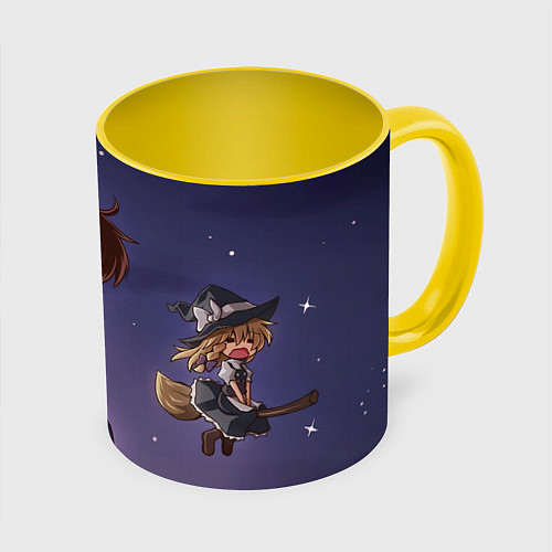 Кружка цветная Touhou Project Reimu Hakurei Marisa Kirisame / 3D-Белый + желтый – фото 1