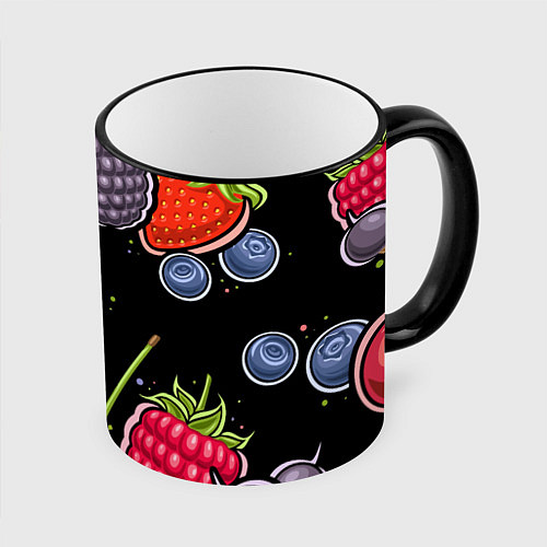 Кружка цветная Плоды и ягоды / 3D-Черный кант – фото 1