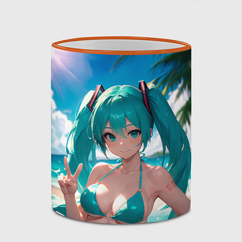 Кружка цветная Хацуне Мику / 3D-Оранжевый кант – фото 2
