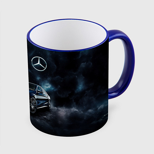 Кружка цветная Mercedes Benz galaxy / 3D-Синий кант – фото 1